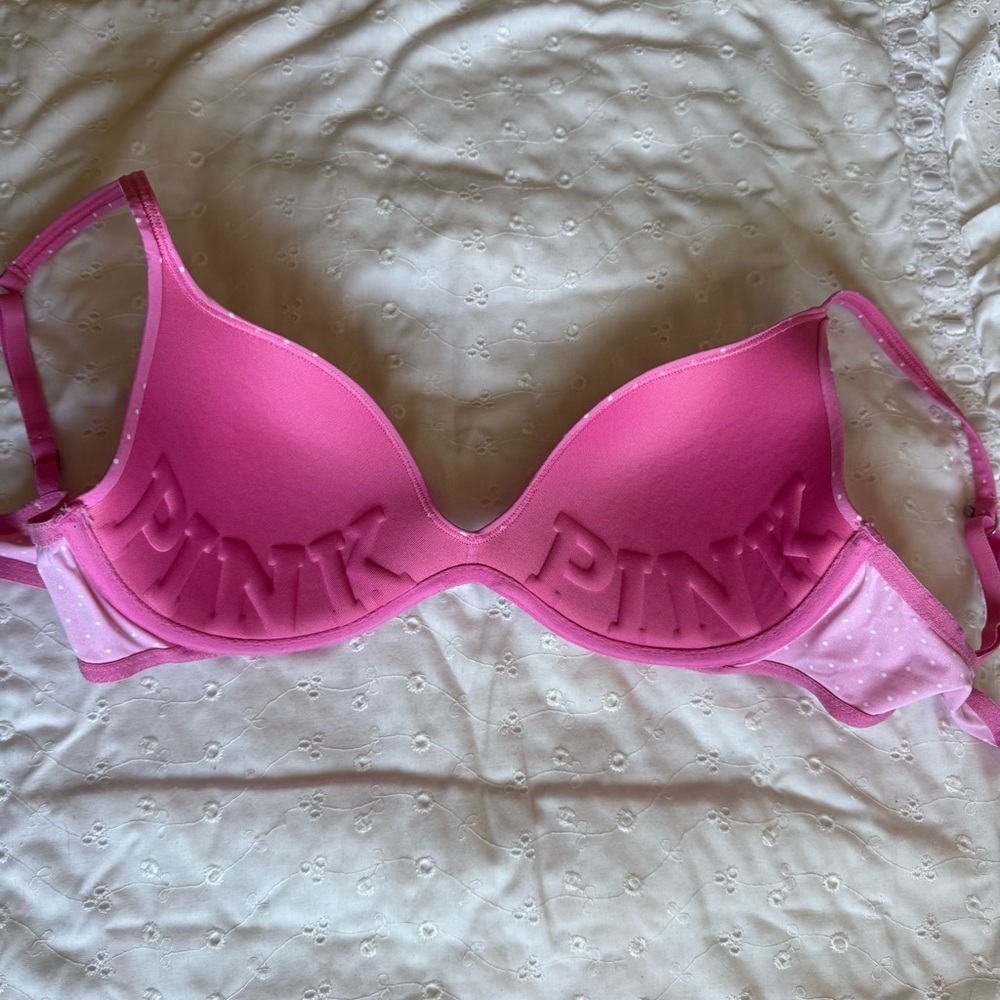 Vintage Victoria's Secret Pink & White Polka Dot Push Up Bra